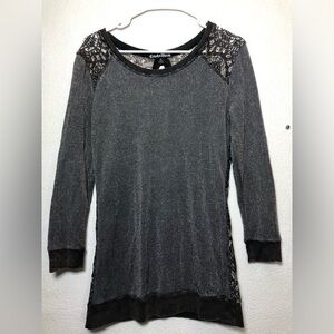 Crash & Burn Shimmering Charcoal Blouse with Lace Accents